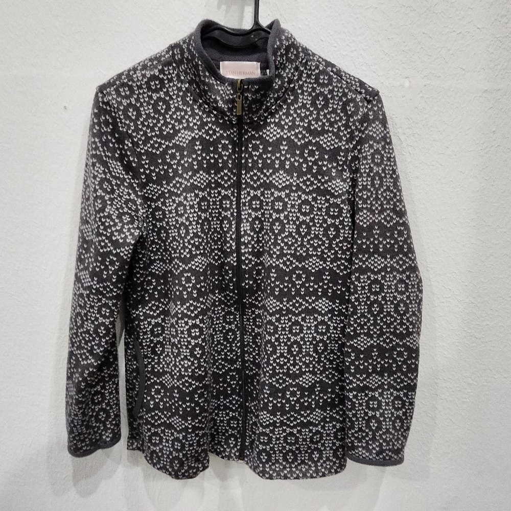 Stan Herman Sweater Womens Small Full Zip Cardigan Pockets Charcoal Grey